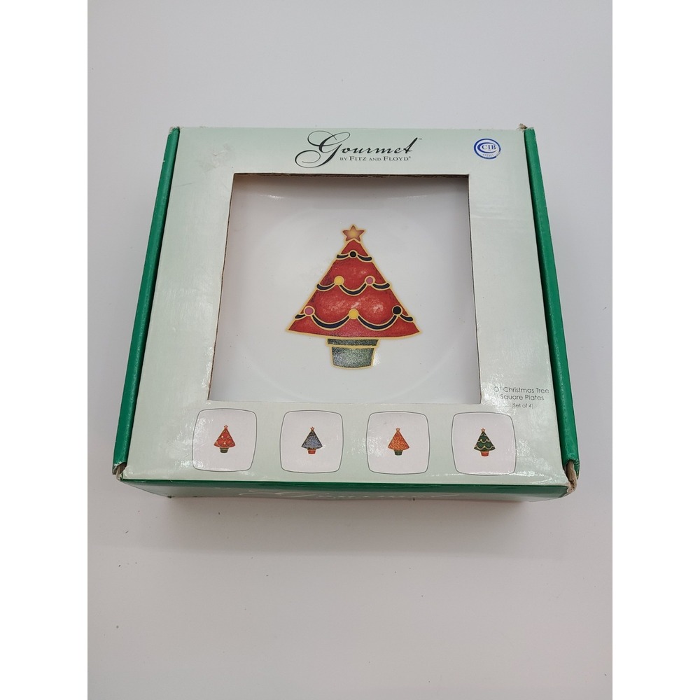 Fitz And Floyd O' Christmas Tree Square Plates Set of 4, 7.5"